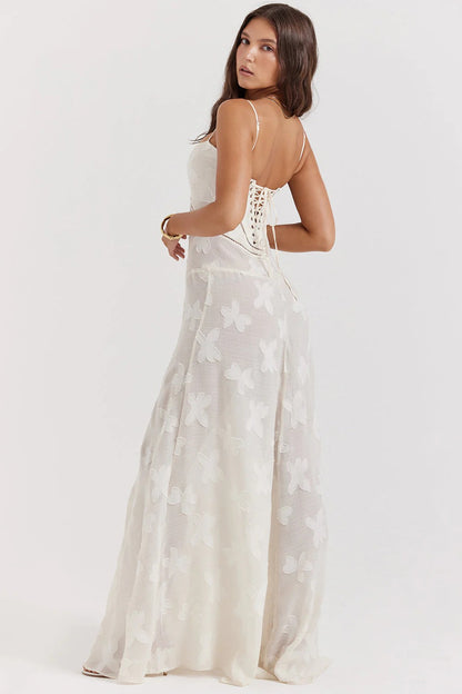Women’s Sweetheart Neckline Maxi Dress with Spaghetti Straps and Cut-Out