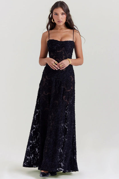 Women’s Sweetheart Neckline Maxi Dress with Spaghetti Straps and Cut-Out