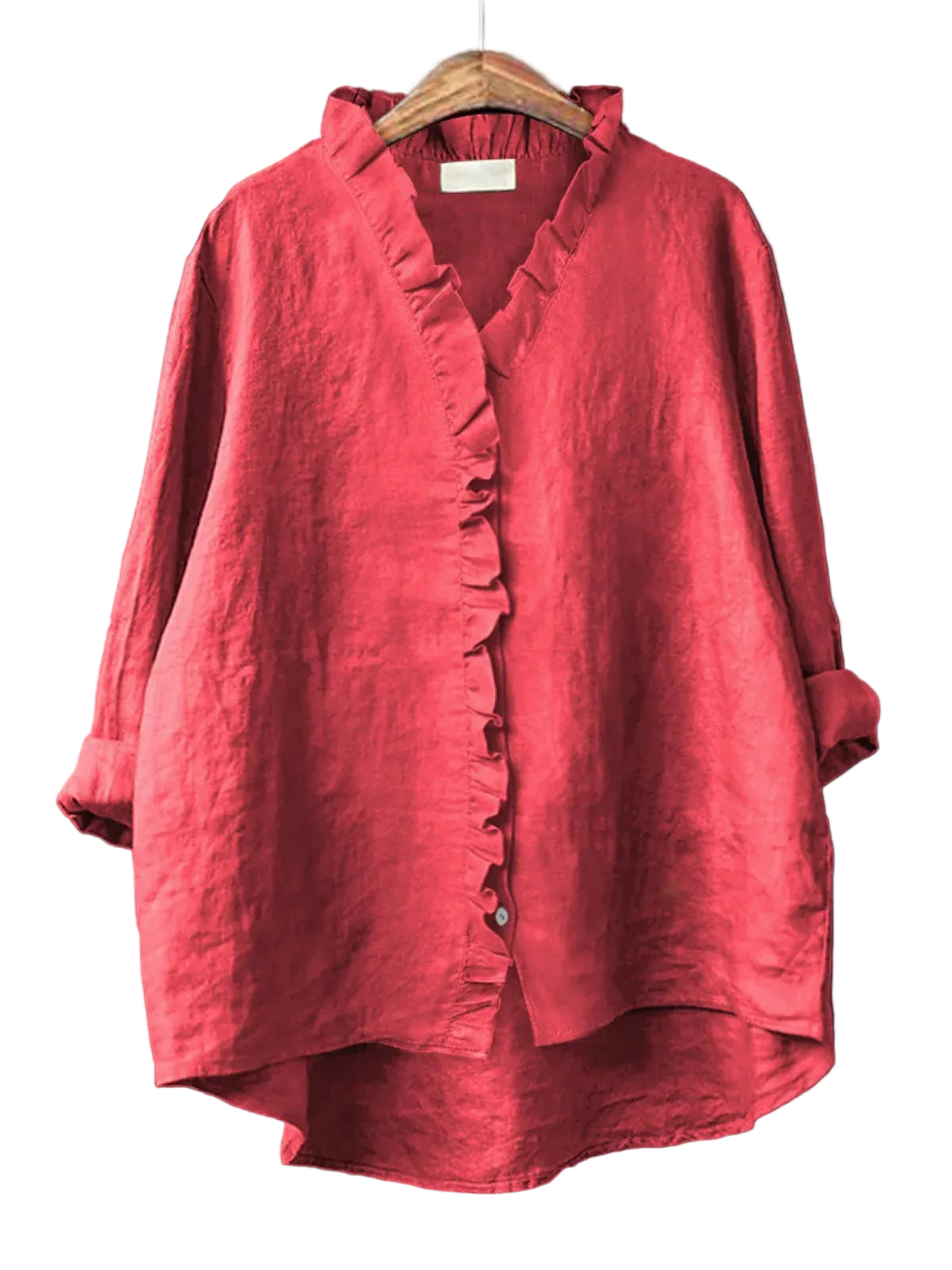 Women’s Blouse with V-Neckline Long Sleeves and Ruffle Trim